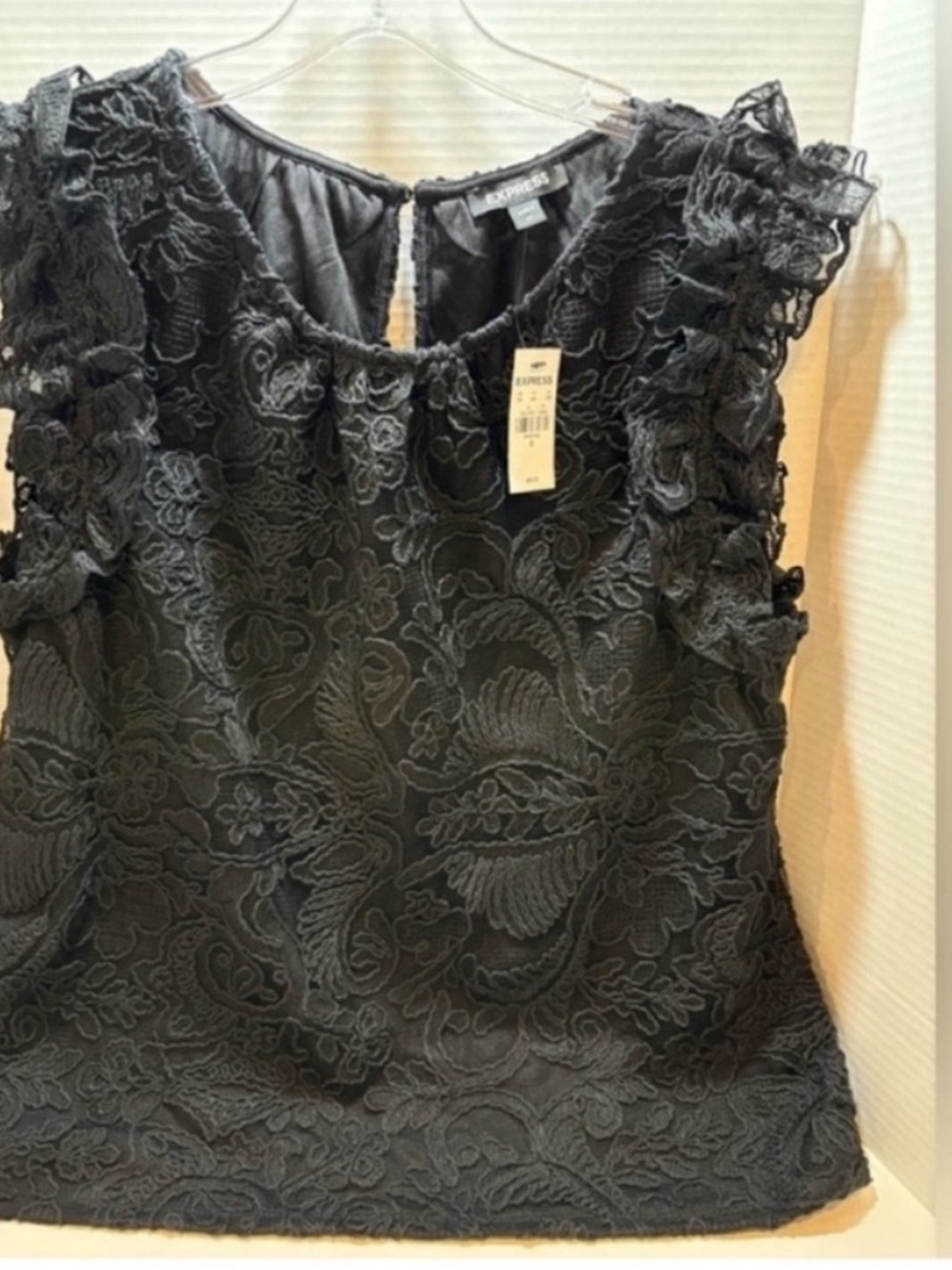Express NEW Sleeveless Lace Top Black Womens Medium Feminine Dark Academia - Picture 7 of 10